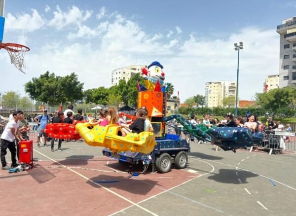 a group of people on a carnival ride